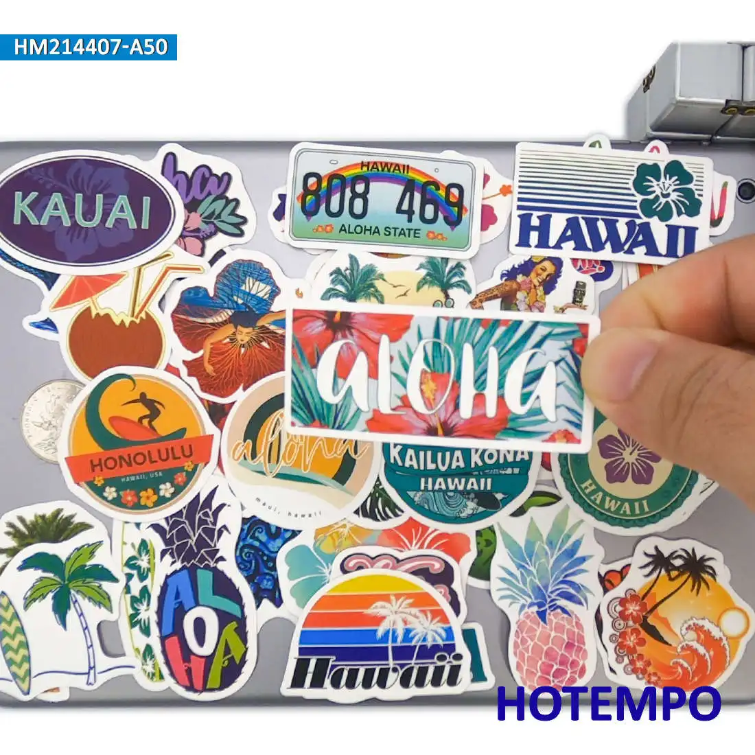 50Pieces Aloha Hawaii Summer Outdoor Beach Surfing Travel Stickers for Phone Scrapbook Luggage Skateboard Car Laptop Sticker Toy