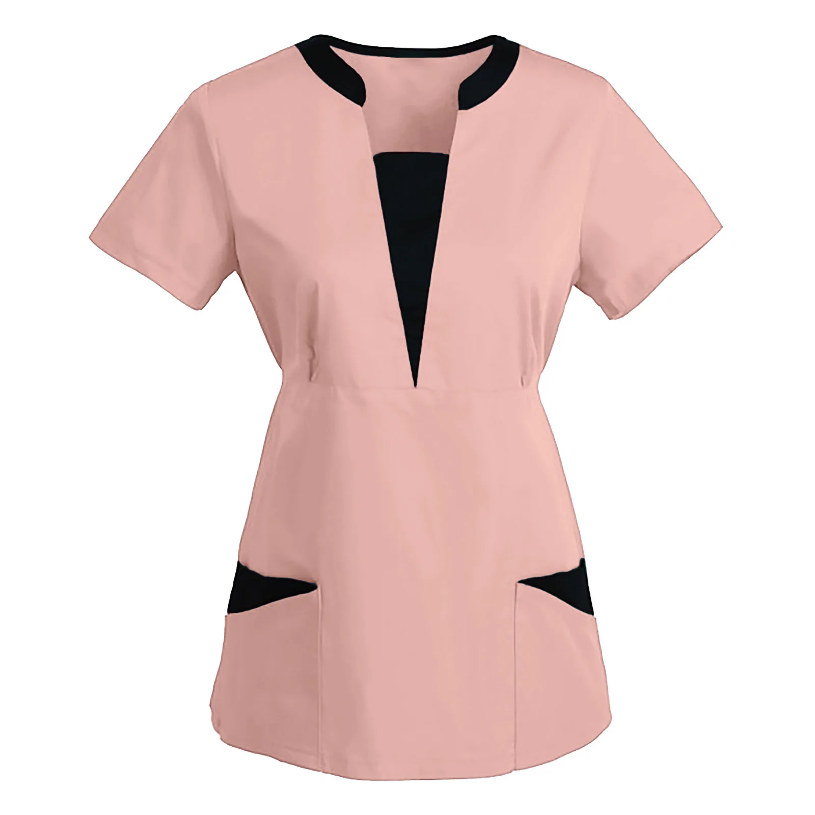 Women Scrub Uniform Short Sleeve V Neck Doctor Work Uniform Solid Patchwork Pullover Top Pocket Nurse Medical Accessories