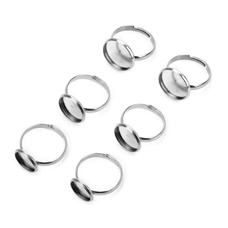 20pcs Adjustable Stainless Steel Ring Holder Fit 8 12 14 16 20mm Glass Cabochon Setting Base DIY Ring Jewelry Making Supplies