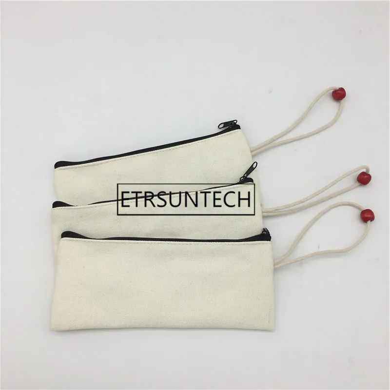 100pcs Blank Canvas Zipper Pencil Cases Pen Pouches Cotton Cosmetic Bags Makeup Bags Mobile Phone Bag Organizer