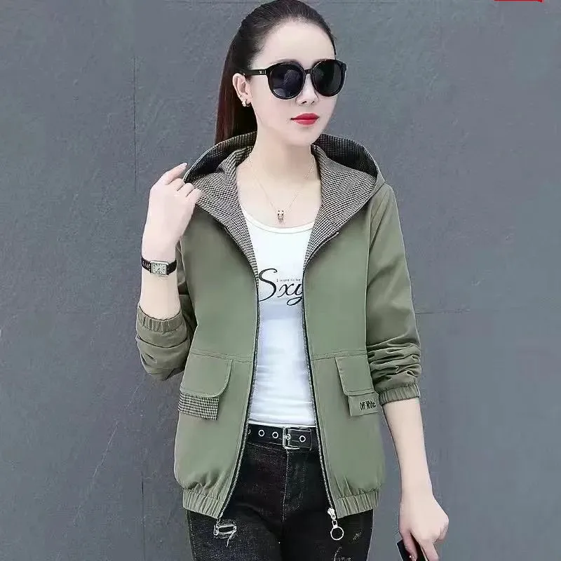 Double Sided Coat Female Spring Autumn 2022 New Fashion Wild Casual Double Sided Wear Jacket Hooded Baseball Uniform Top 308