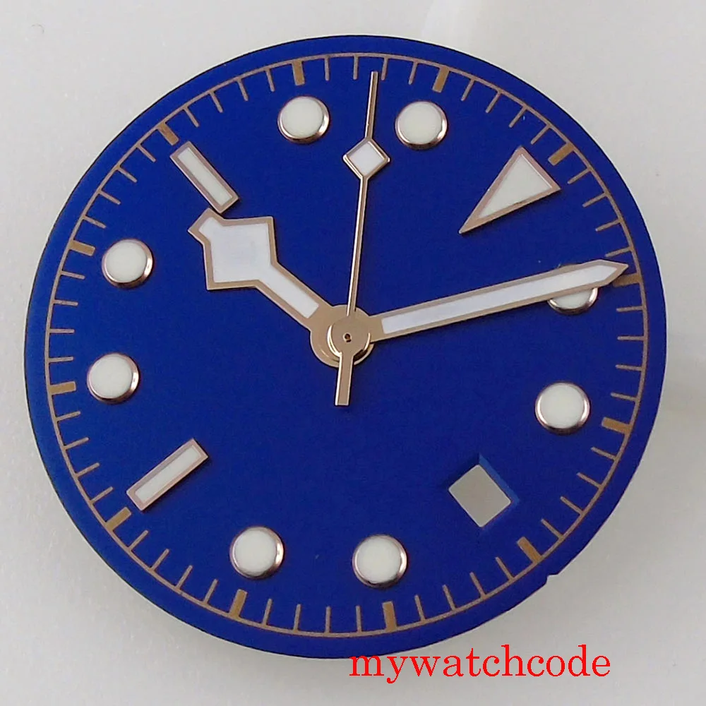 Esfera de reloj negra, azul y verde de 30,5mm para NH35A MIYOTA 8215 821A 8205 Mingzhu 2813, movimiento con ventana de fecha, repuesto de reloj de pulsera