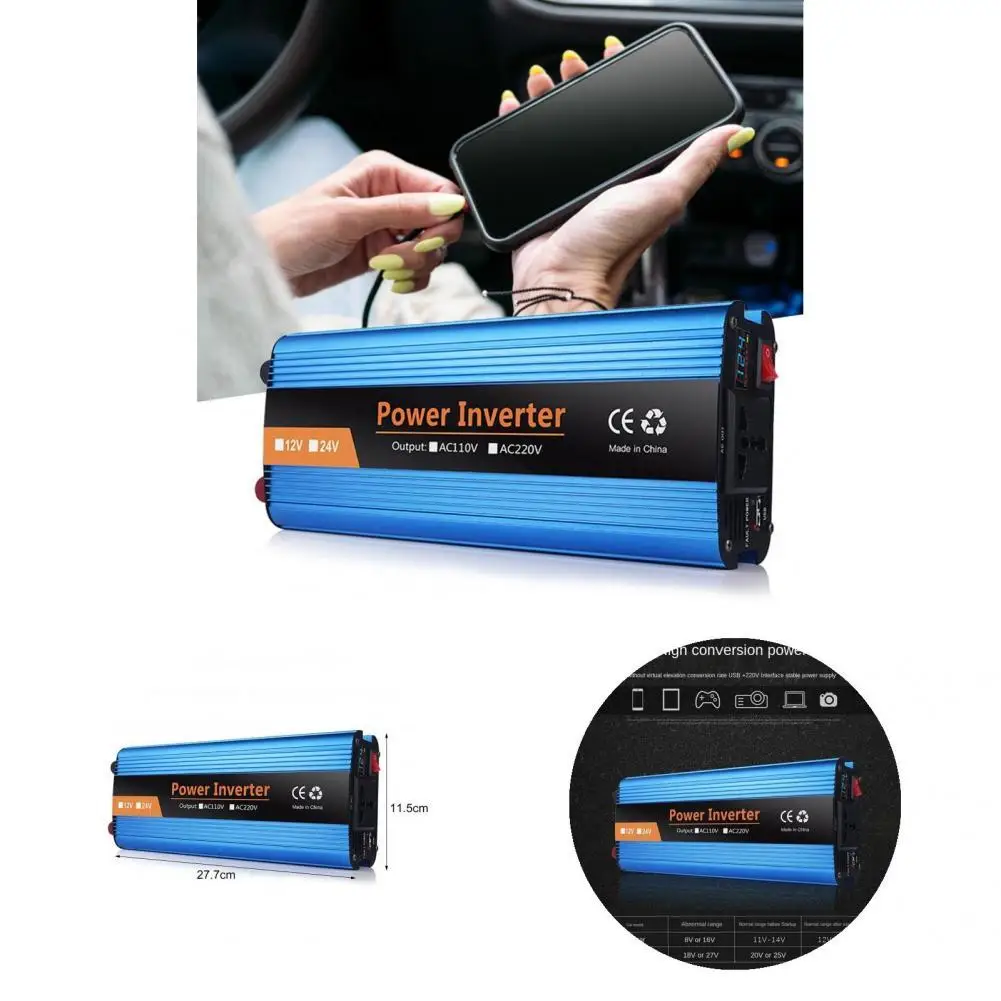 Car Power Transformer Safe Digital Display Car Power Converter 2400W 12/24/48/60V to 220V Car Transformer Adapter