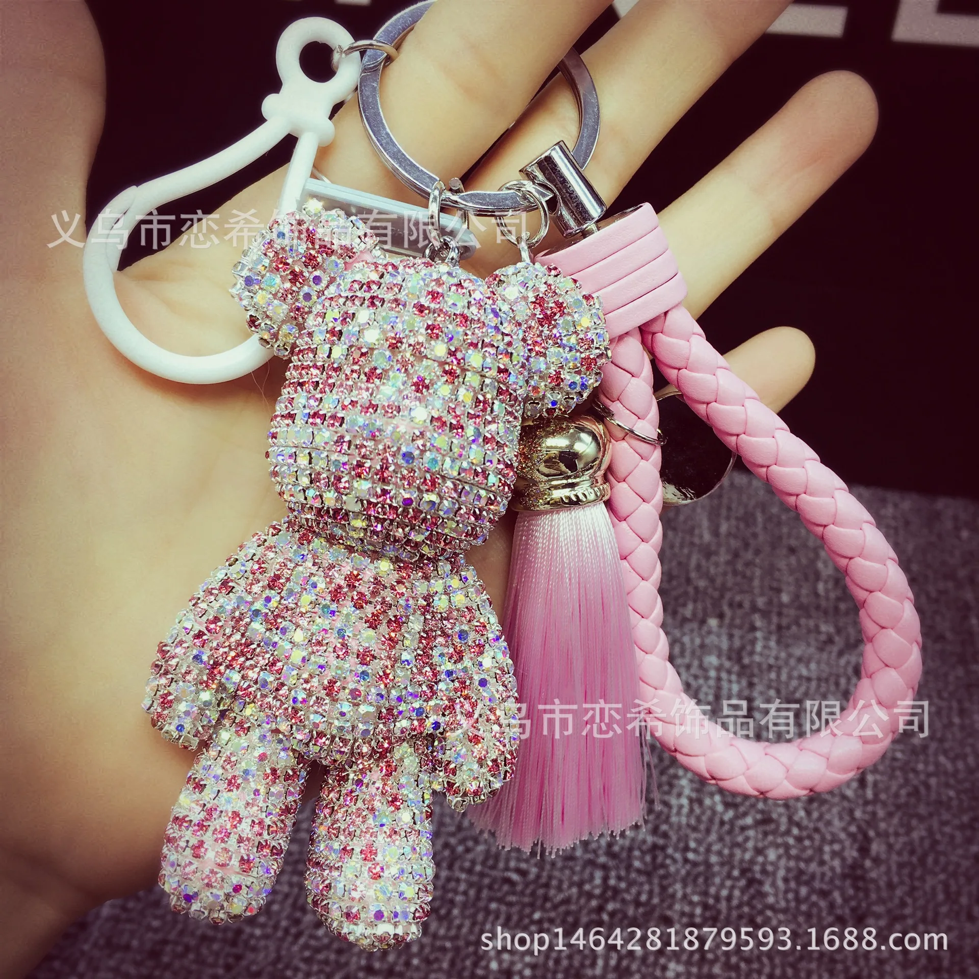 Handmade Rhinestone Cartoon brelok z ponurym niedźwiadkiem samochód Tassel breloczek do kluczy uchwyt wisiorek dla brelok do torby Chaveiro llaveros mujer