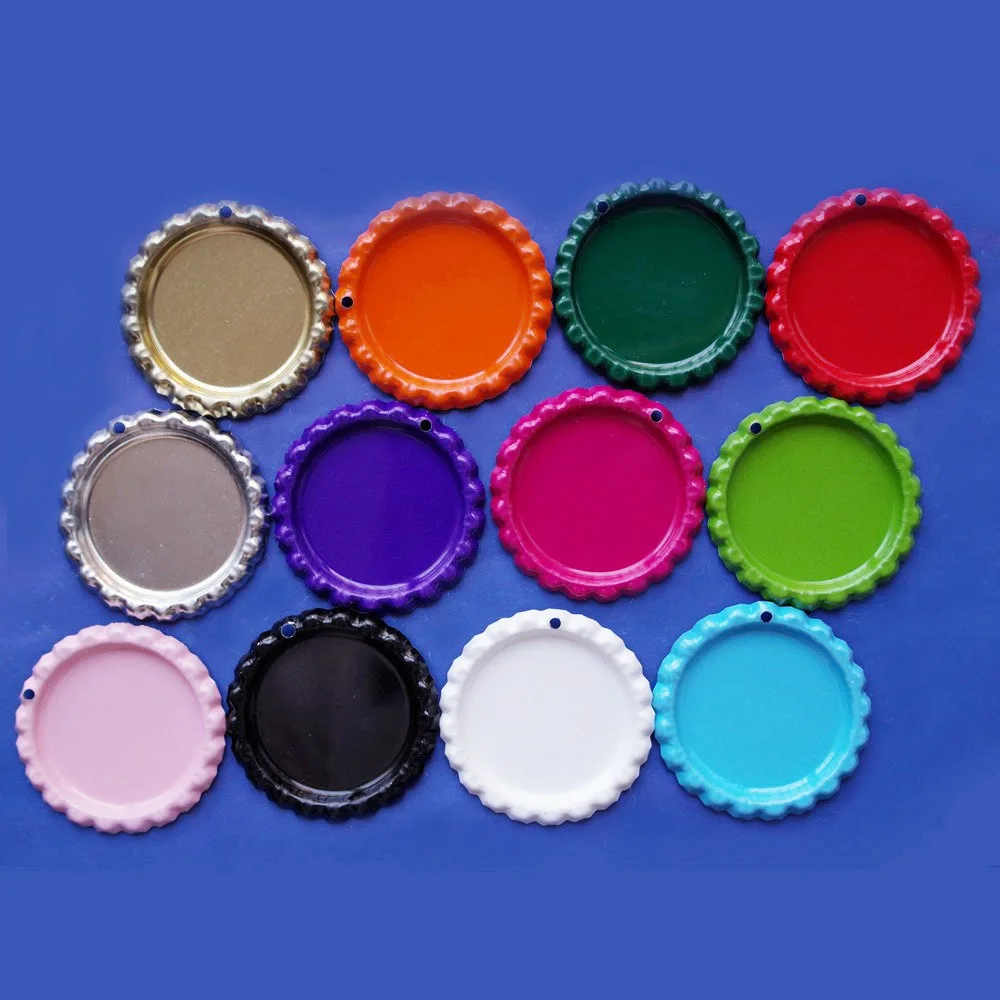 With Holes !  12 Colors 1000 pcs/lot  Bottlecaps both Side Colored Flattened Bottle caps Metal Cap Bottlecap For Jewerly Pendant