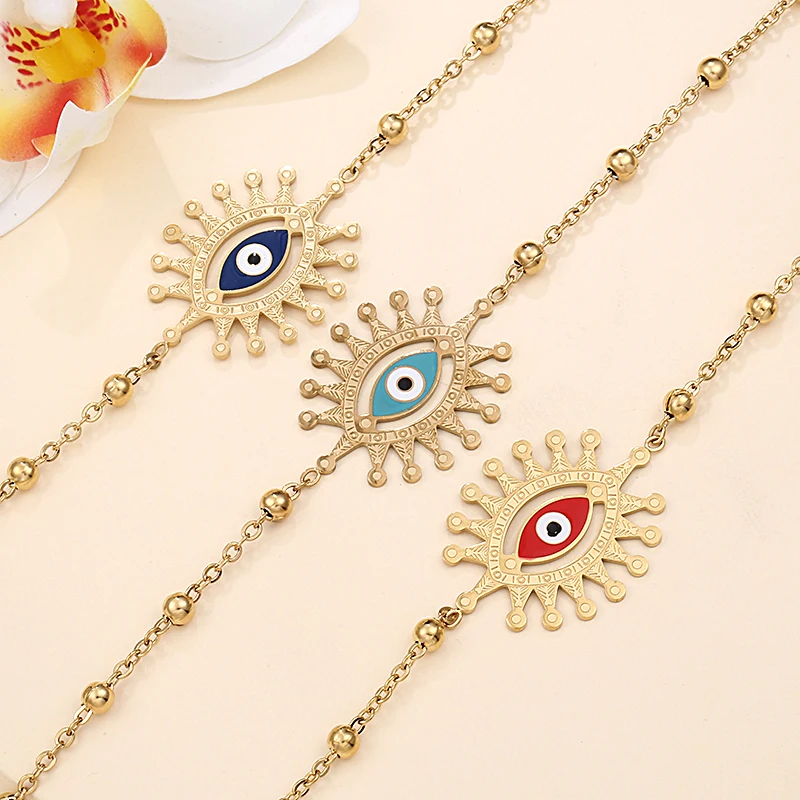 2020 New Stainless Steel 3 Color Turkish Evil Eye Bracelet Women Charm Bead Bracelet Jewelry Gift