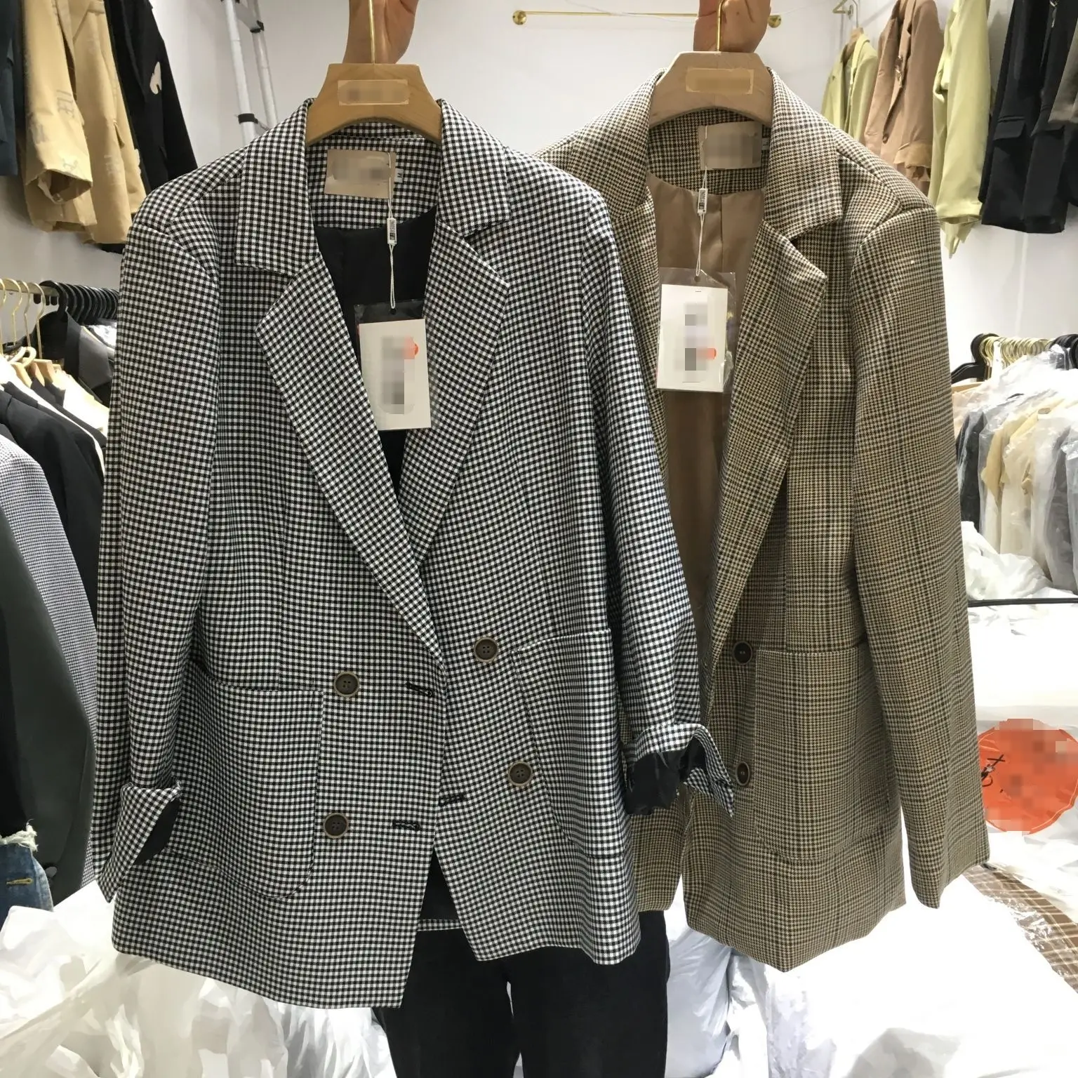 

2020 autumn new Korean style plaid casual fashion double-breasted British style temperament suit jacket