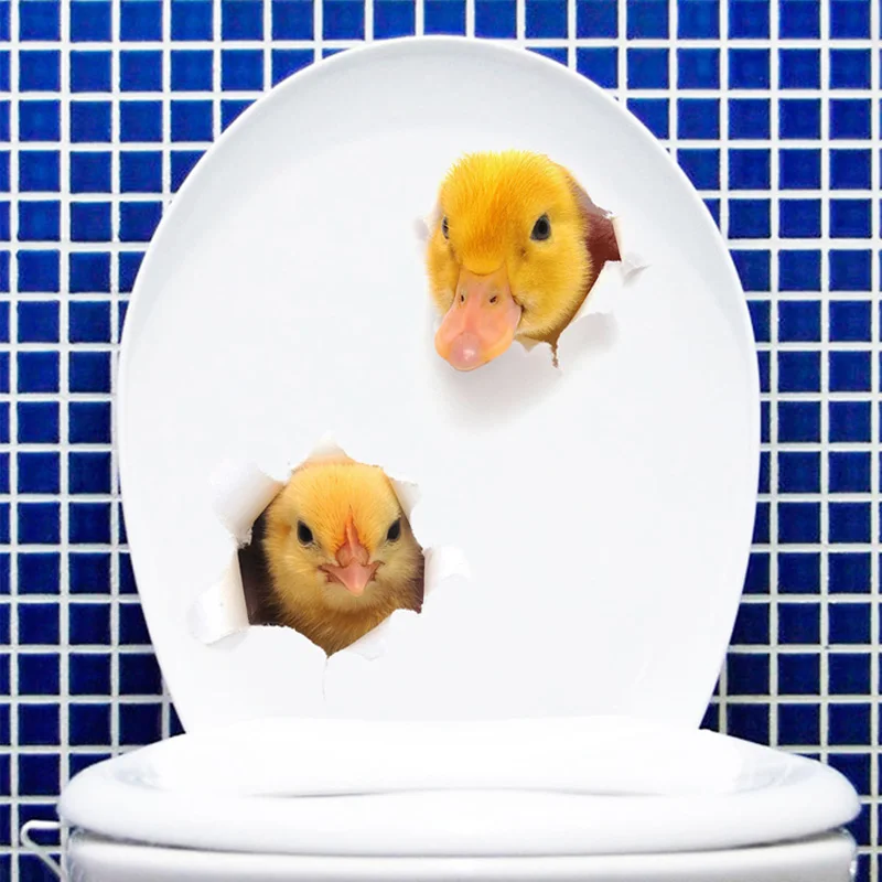 Little Duck Chick 3D Wall Sticker For Bathroom Cupboard Home Decoration Decals Personality Wallpaper Animals Toilet Stickers