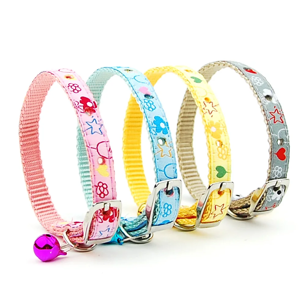 Dog Collar Pet Adjustable Waistbrand Style Nylon Embroidered Cat Collar with Bell Puppy Necklace for Cat Small dogs Pet Supplies