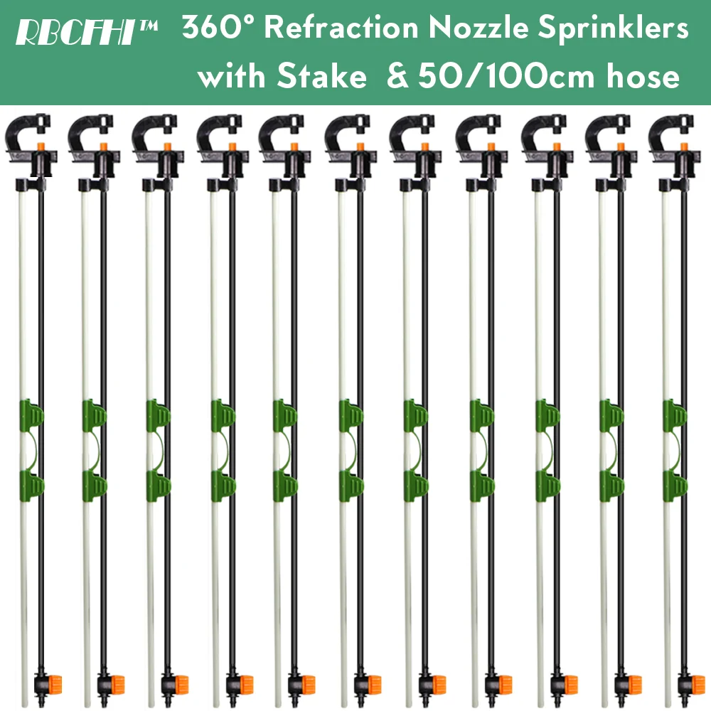 360 Degrees Refraction Mist Spray G Type Nozzles Sprinklers with Stakes Connectors Kit Garden Irrigation Hanging Fogger Watering