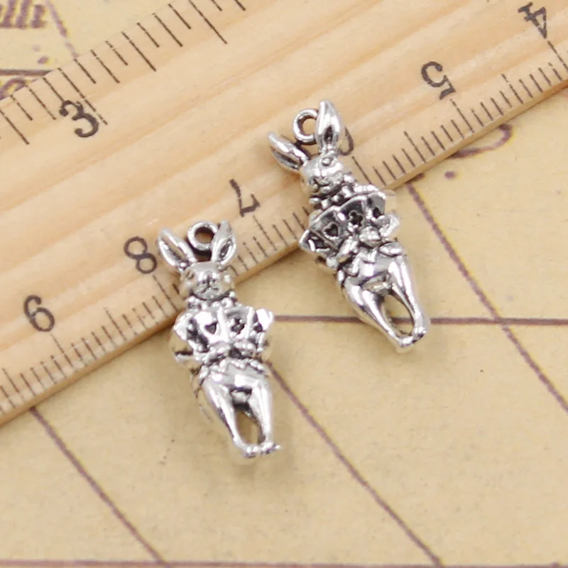 10pcs Charms Rabbit Holding Playing Cards 22x9mm Tibetan Silver Color Pendants Antique Jewelry Making DIY Handmade Craft