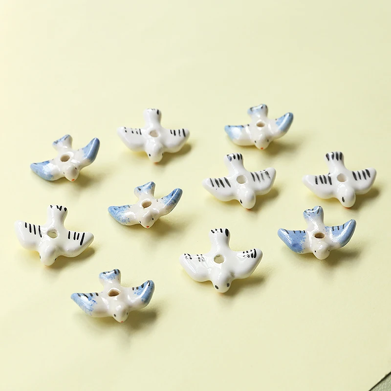 5pcs Hand Painted Swallow Ceramic Bead 23X20mm Loose Spacer Blue White Bird Animal Bead For Jewelry Making DIY Bracelet Earring