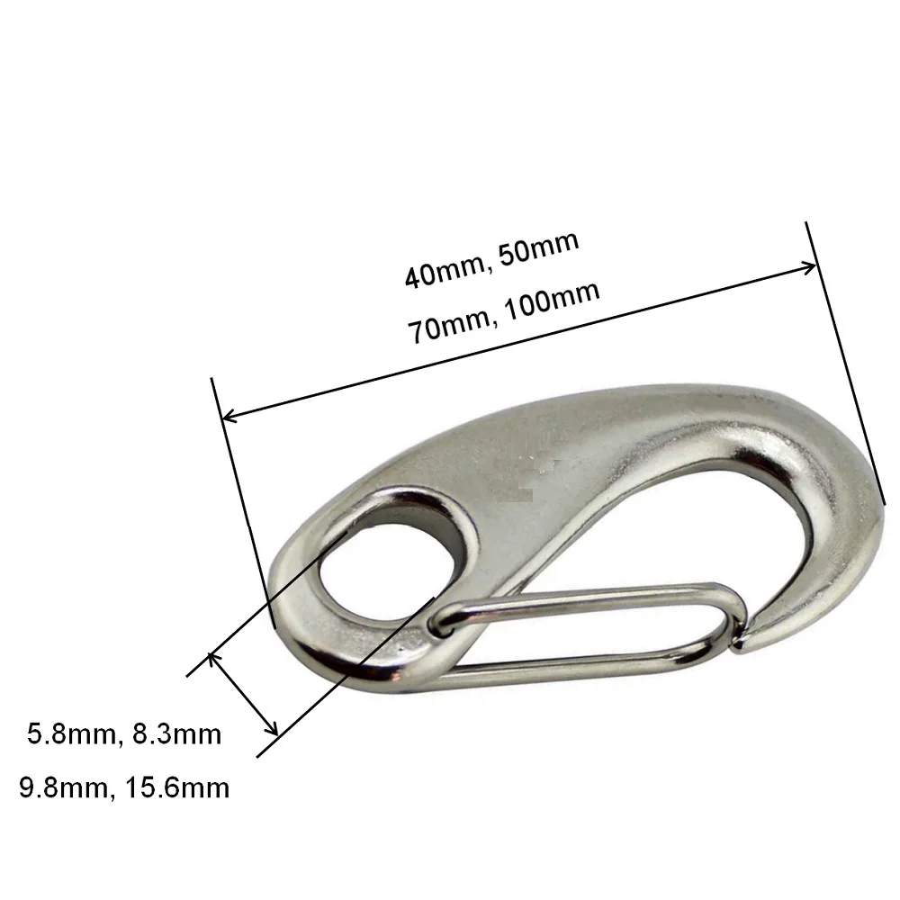 10PCS Stainless Steel 304 Egg Shaped Spring Snap Hook Clips Quick Link 40mm 50mm 70mm For Hiking Camping