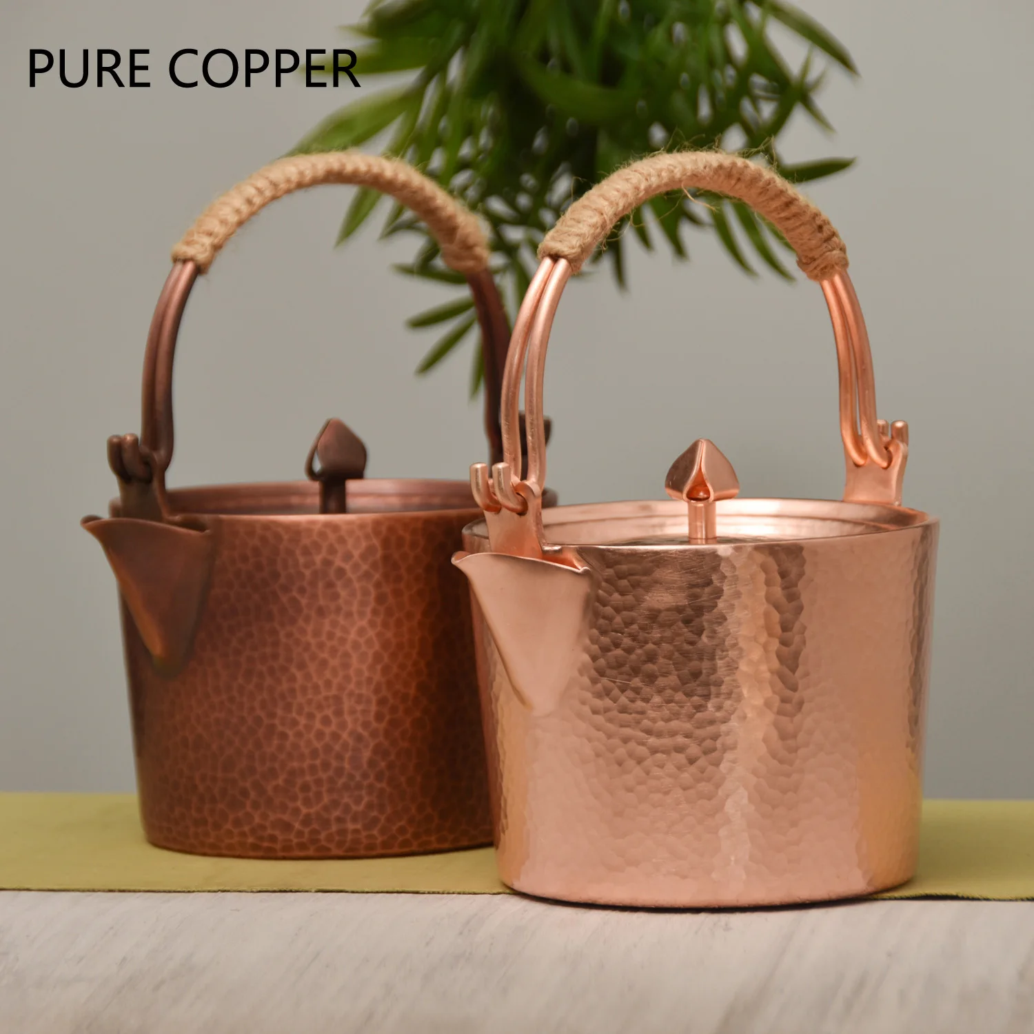 Pure Copper Hammered Teapot, Handmade Kettle Boiler, Antique Tableware, 1L