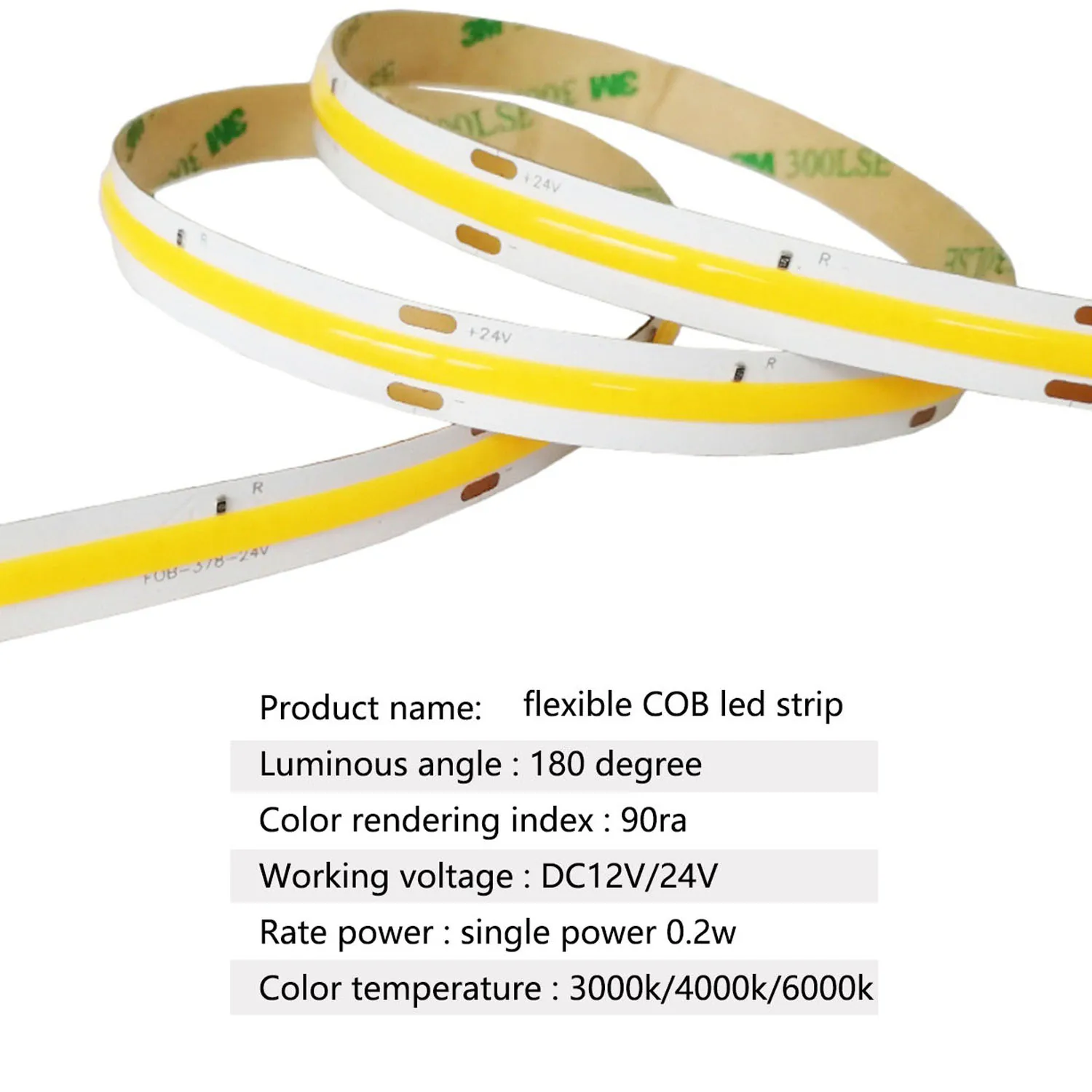 5mm 8mm 10mm COB LED Strip Light 384 LEDs High Density Flexible COB Led Lights RA90 3000K-6000K Linear Dimmable 12V 24V