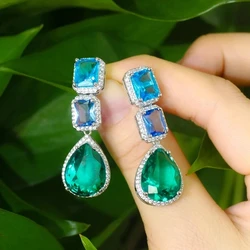 CWWZircons Unique Designer Big Long Water Drop Blue Crystal Cubic Zirconia Bohemian Earrings Jewelry Accessories for Women CZ729