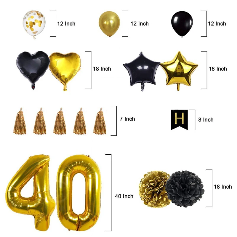 Happy Birthday Party Decoration Banner Black Golden Balloon Celebration Suit For Adult Big Size 30/40/50/70 Foil Helium Ballons