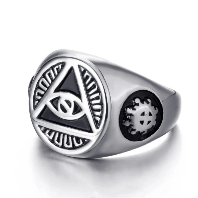 Elfasio Mens Stainless Steel Ring Illuminati The All-seeing-eye Illunati Pyramid/eye Masonic Symbol Vintage Jewelry Size 7-15