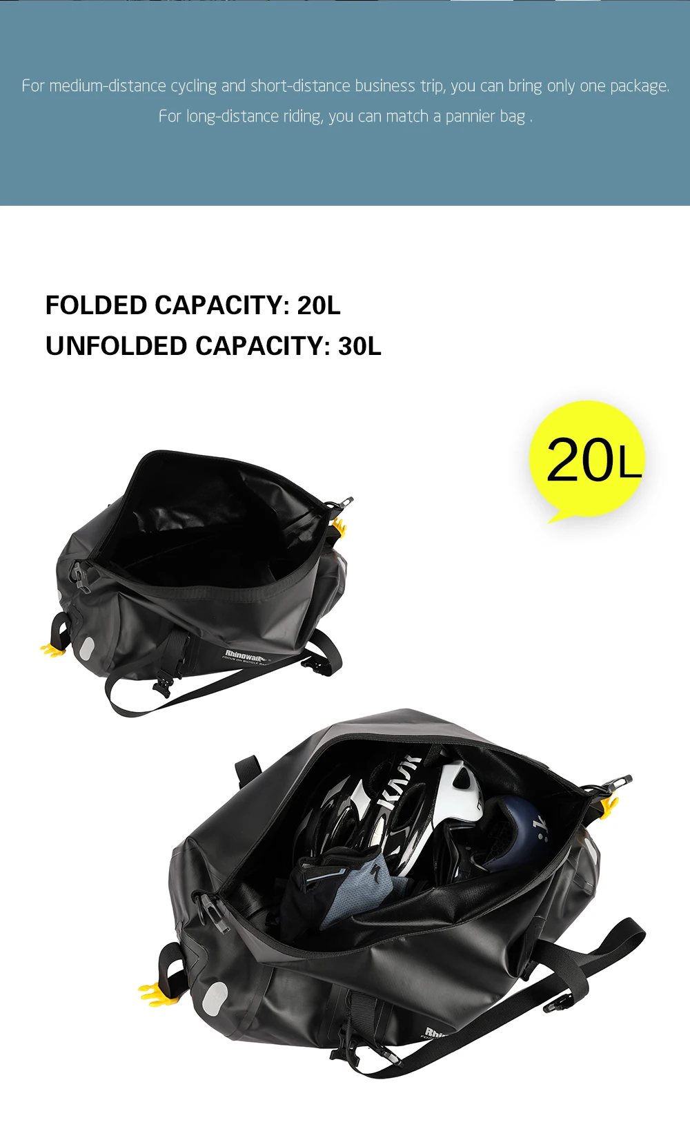 Rhino walk 20l fahrrad tasche wasserdicht mtb fahrrad koffer tasche hinten reisegepäck träger tragbarer sattels itz radfahren acessoriy – Detail 5