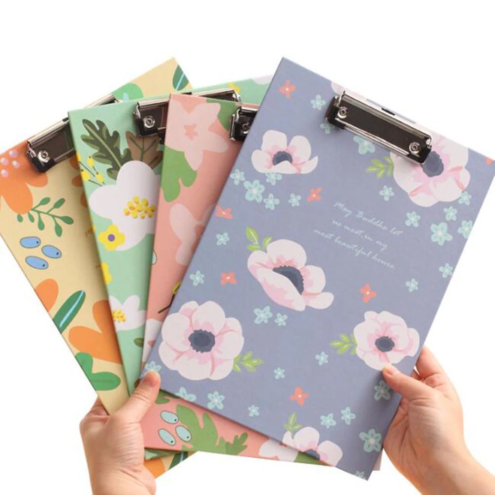 Floral Print Paper Clipboard Office School Supplies Folder File Organize Holder A4 File Clip Board Flip Writing Pad-Horizontal