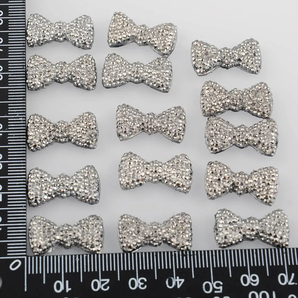 BOLIAO 40Pcs 12*20 mm (0.47*0.79 In) Bow Shape Resin FlatBack Shiny Delicate Home Holiday Decoration Craft DIY No Hole