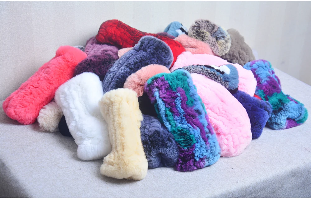 New Women 100% Real Genuine Knitted Rex Rabbit Fur Mittens Winter Warm Lady Real Fur Fingerless Gloves Handmade Knit Fur Mitten