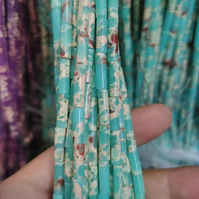 Natural Emperor Stone turquoise dyed jade Blue Sandstone Beads Cylindrical Shape Tube Bead For Making Beadwork DIY Jewelry