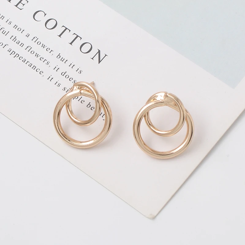 New Geometric Double Round Circle Stud Earrings for Women Statement Earring Jewelry Fashion Hollow Gold Color Wedding Brincos