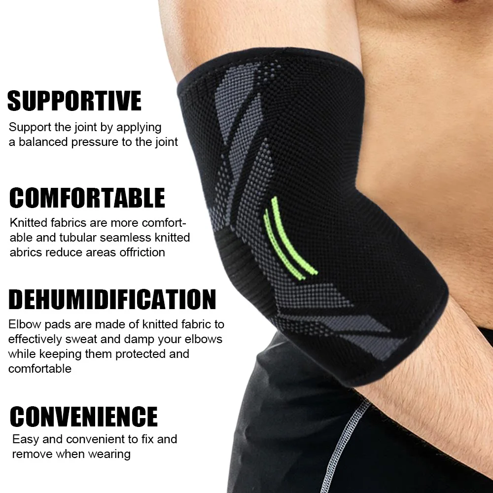 Sports Nylon Knitted Elbow Pads Highly Compression Prevent Joint Pain for Tennis Golfers Elbow, Tendonitis, Arthritis