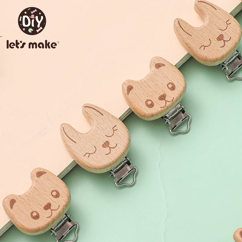 

Let's Make 5pcs Cute Animal Shape Baby Pacifier Clips Natural Beech Wooden Soother Teether Nipple Holder Dummy Clips For Diy