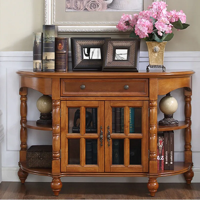 American Country Porch Cabinet Solid Wood Porch Table Foyer Porch Simple European-style Sideboard Storage Cabinet