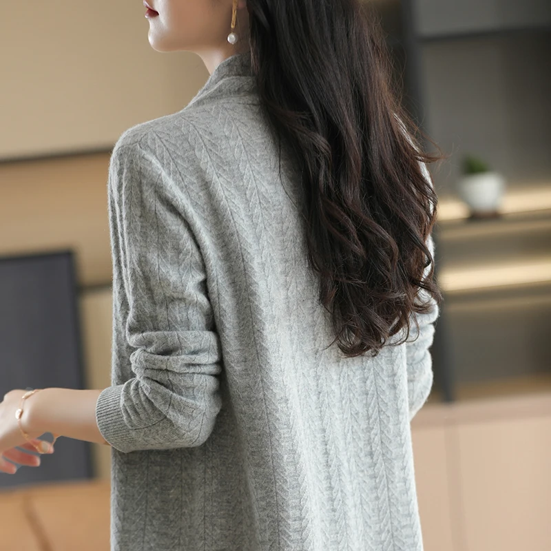 2022 Spring and Autumn New Pure Wool Knitted Cardigan Women Big V-Neck Jacket Trendy Fashion Top Women\'s Clothing Loose Sweater