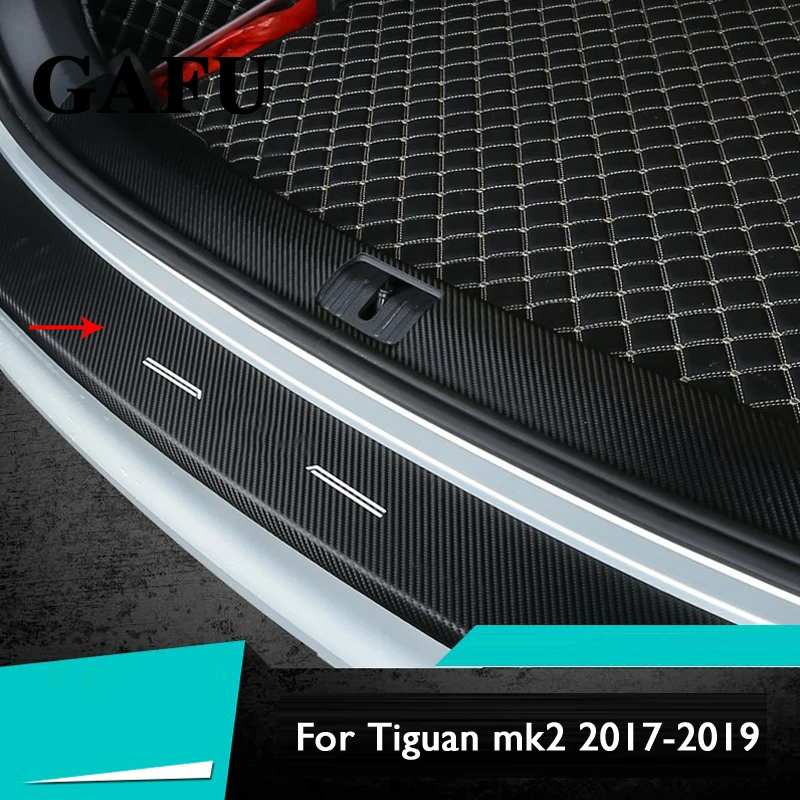 For VW TIGUAN MK2 2017 2018 2019 2020 2021 Car Accessories Carbon fiber PU Inner Rear Bumper Protector Plate Cover Trim