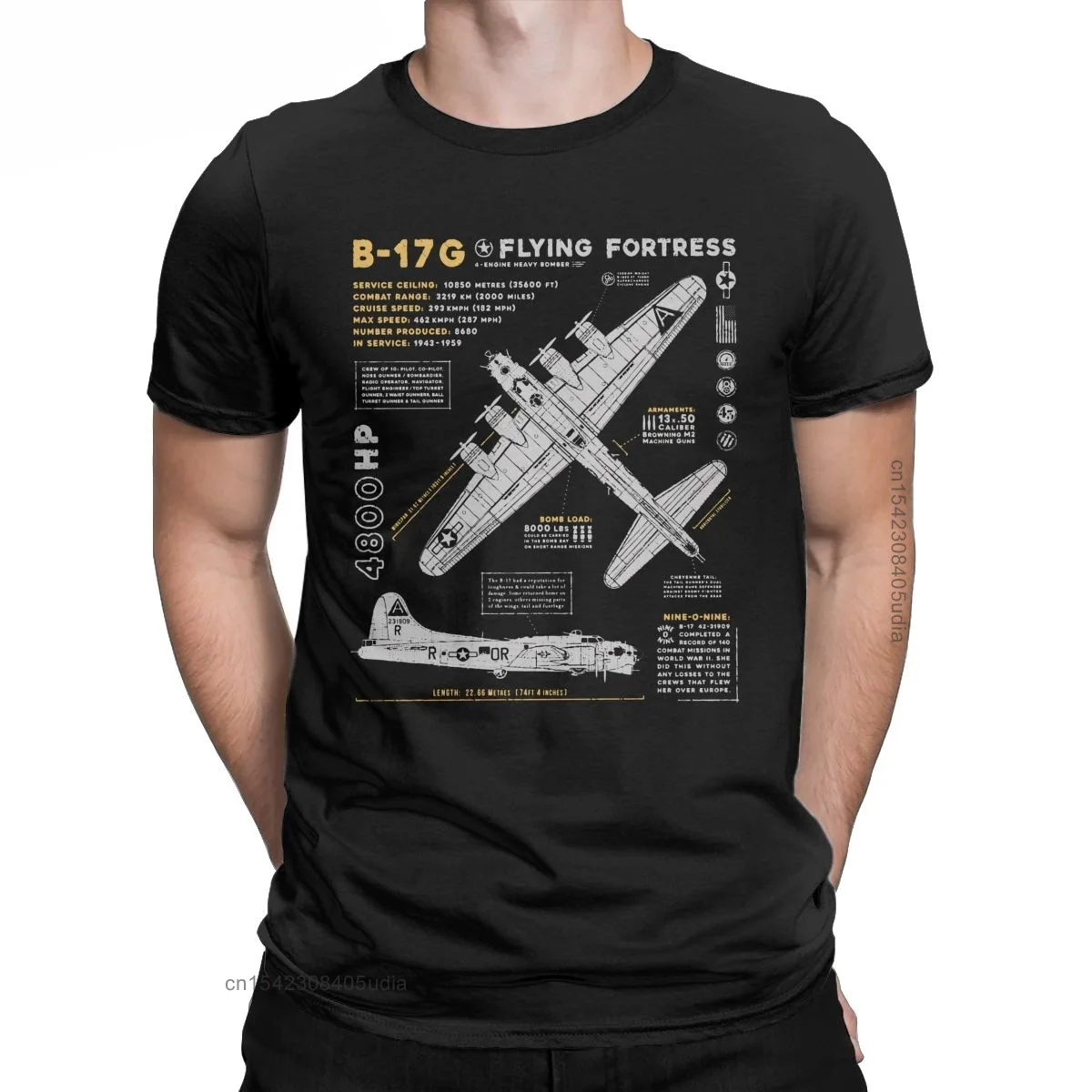 Men\'s T-Shirt B-17 Flying Fortress Cotton Tees Fighter Plane War Pilot Aircraft Airplane T Shirt Plus Size