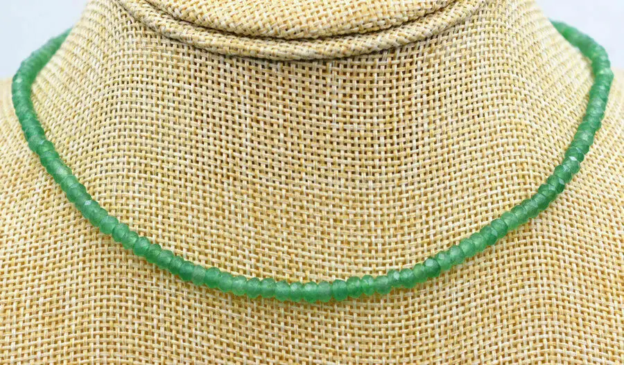 

New 2x4mm Faceted Myanmar Natural Emerald Abacus Gems Necklace 18INCH Silver clasp