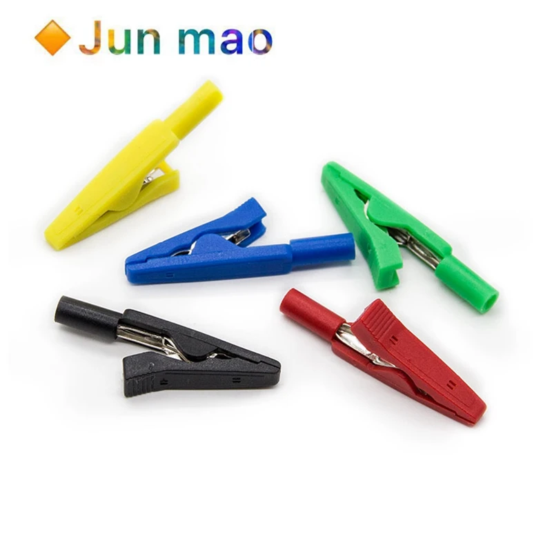 2pcs 5mm Open Hole Insulation Weldable Crocodile Clip with 2mm Jack Straight In Probe / Banana Head Test Plug Yellow Red Green