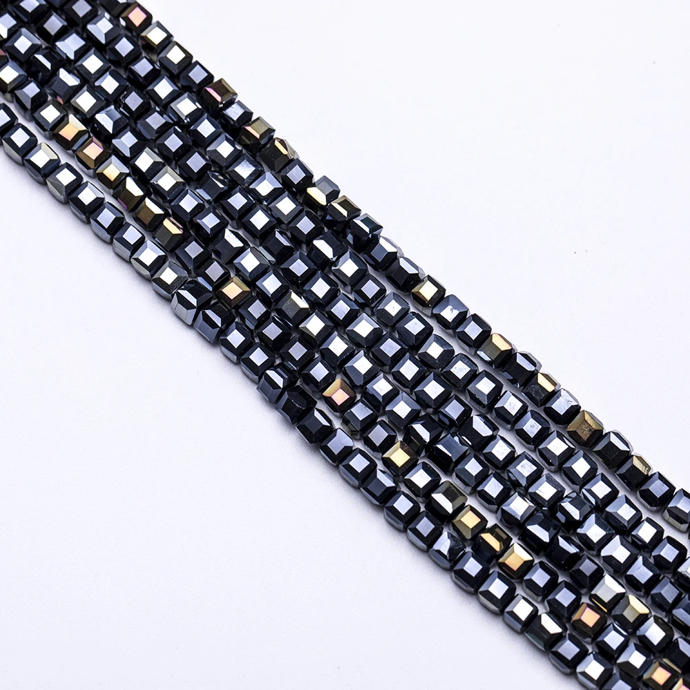 4 6mm Black Cube Glass Beads For Making Jewelry Diy Bracelet Neckalce Beads Square Faceted Loose Spacer Beads Wholesale