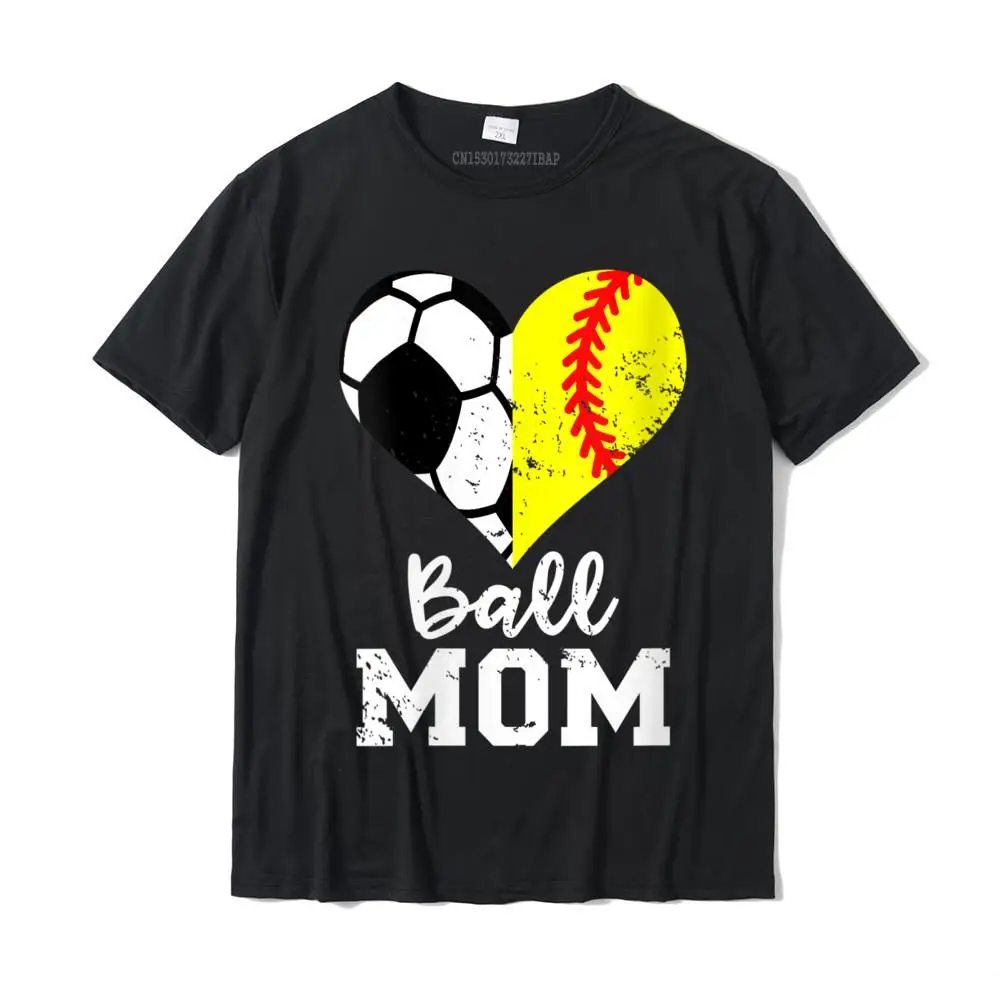 Womens Ball Mom Heart Funny Softball Soccer Mom Round Neck T-Shirt Normal Cotton Student Tops Tees Simple Style On Sale T Shirts