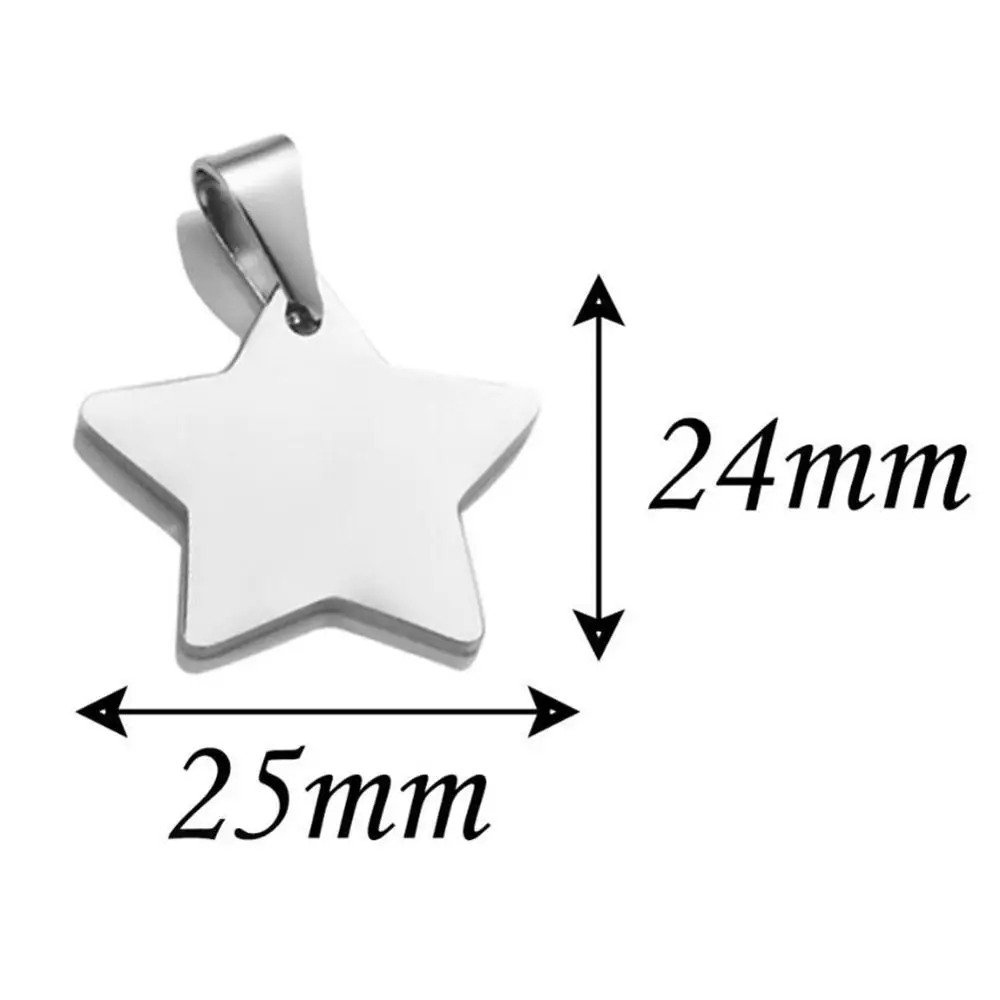 5PCS Wholesale 5 Colors Unisex Stainless Steel Star Stamping Blank Dog Tags Pendant Necklace Jewelry Findings 24x25mm