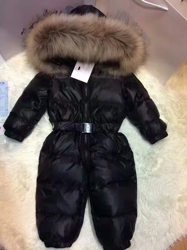 Real fur hooded baby outergoing 2021 Winter Jacket child jackets children jumpsuit snow suit girl floral down boy Baby coveralls