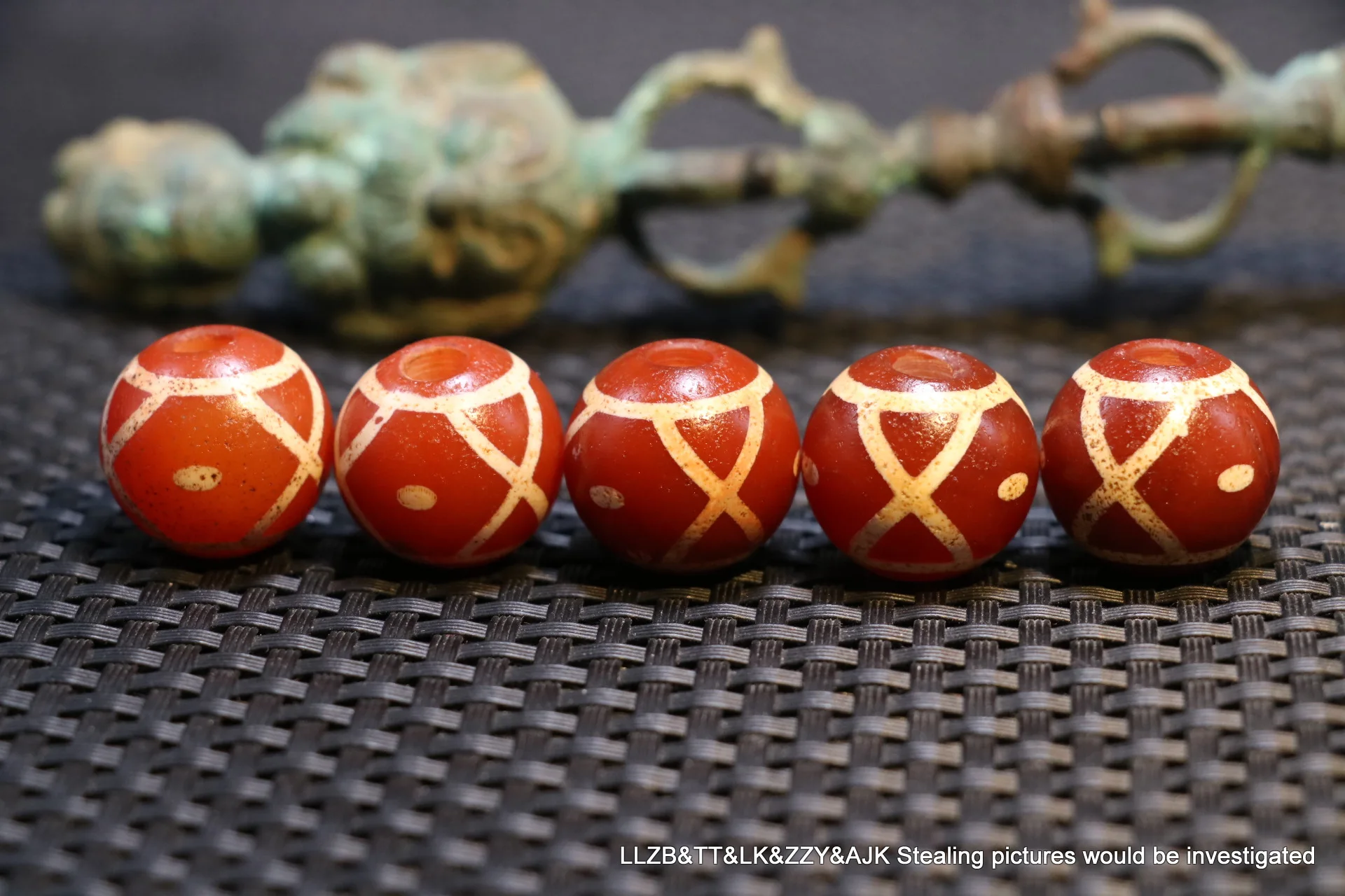 Set of 5 Energy Tibetan Old Agate Cross Line Star Round 20MM dZi Bead Amulet DIY