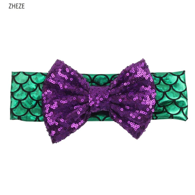 2024 NEW Glitter Mermaid Headband For Girls Summer 5\'\'Sequins Hair Bow Hairband Kids Photo Pro DIY Hair Accessories