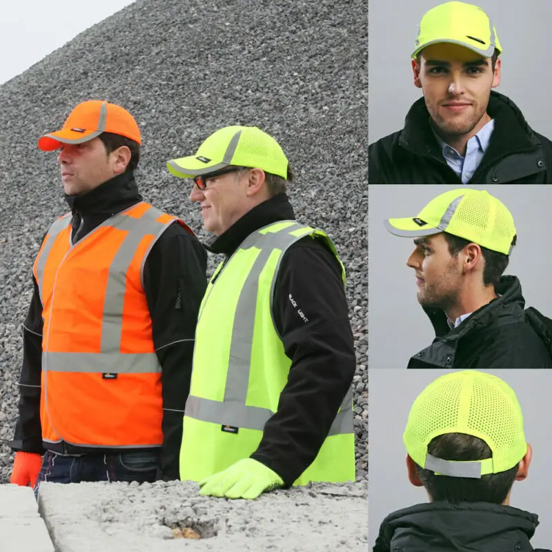 Men Reflective Basebal Cap Mesh Net Hat Outdoor Reflective Structured Safety Orange Yellow Moisture Wicking Structured Cool Hat