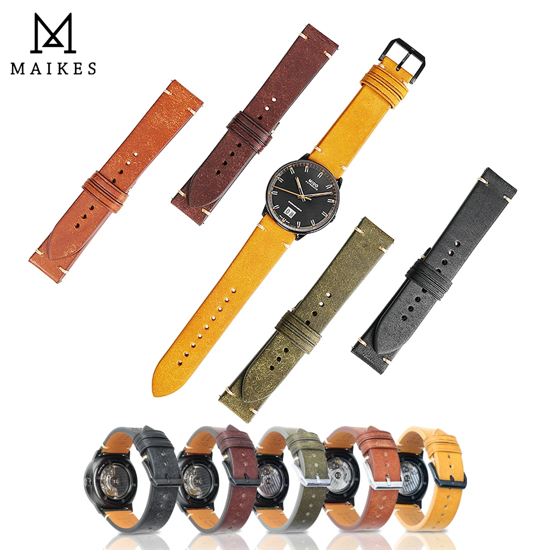 Retro Genuine Leather Watch Band For Huawei Amazfit GTS 20mm 22mm Quick Release Smart WatchBand Women Men Watch Accessories