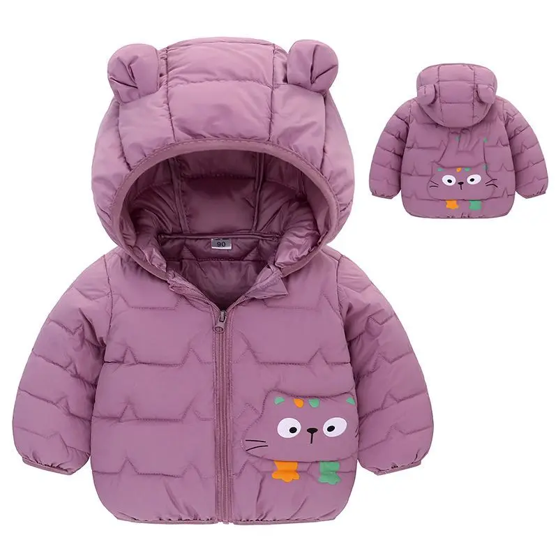 2021 Winter Boys Warm Down Jackets  Autumn Fashion Baby Girls Cute Cartoon Zipper Jacket Hooded Outerwear Children Coats Jackets