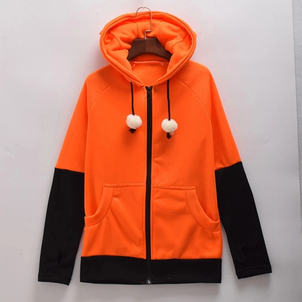 Animal Fox Ears Cosplay Costume Hooded Jacket Warm Orange Sweatshirt Cosplay Unisex Hoodie