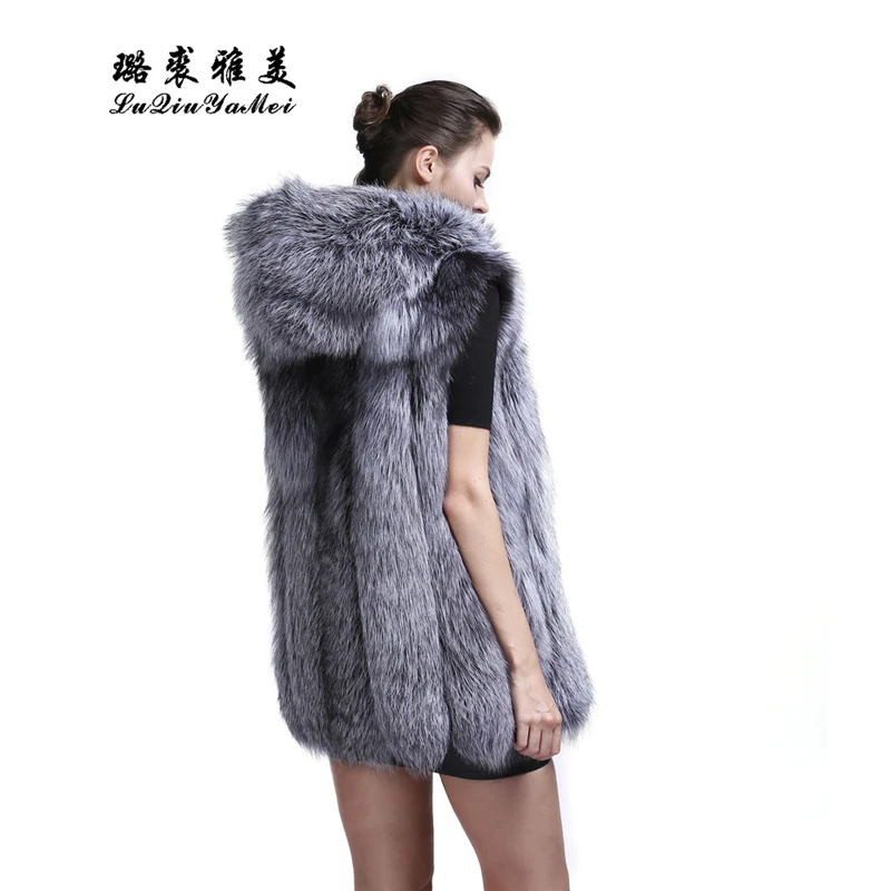 L Q Y M 2021 New Brand Winter True Natural Fox Fur Coat Thick Silver Fox Female Jacket Fox Fur Hooded Vest