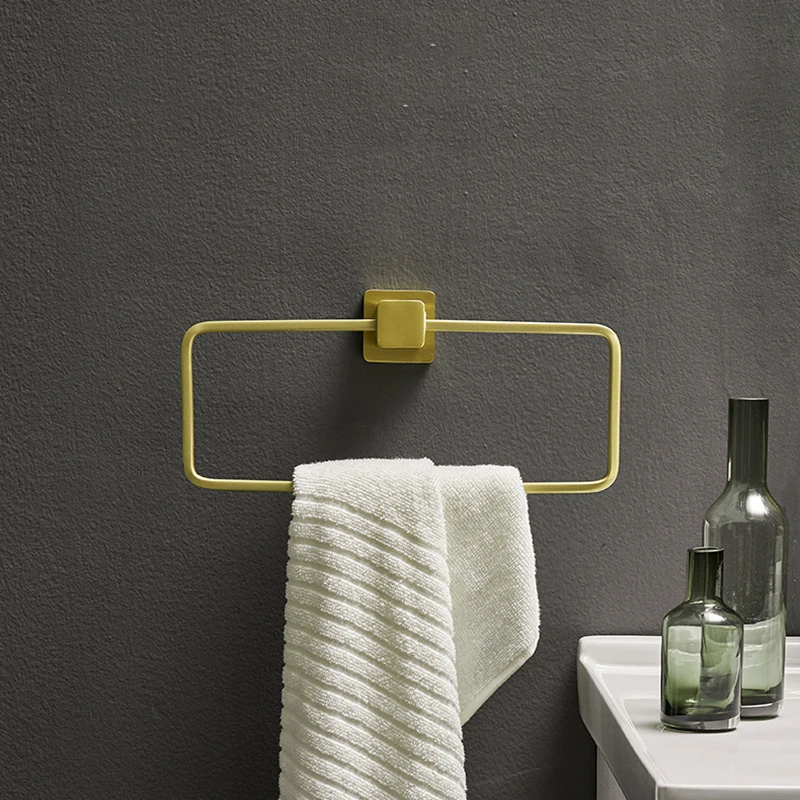 

Brushed Gold Bathroom Towel Holder Wall Mounted Towel Holder Square Bath Towel Rack Bathroom Accessories