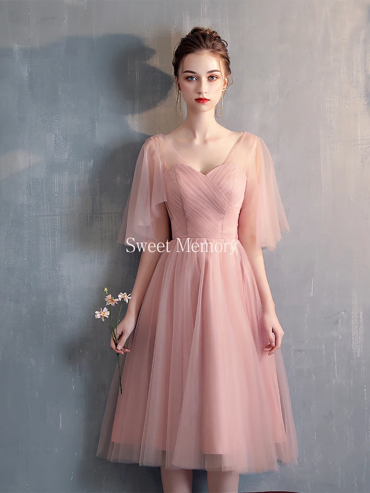 Gaun Pengiring Pengantin Pink Buatan Khusus Gaun Wanita Elegan Vestidos Putri Gaun Prom Pesta Pernikahan Tulle Gaun Formal Berenda