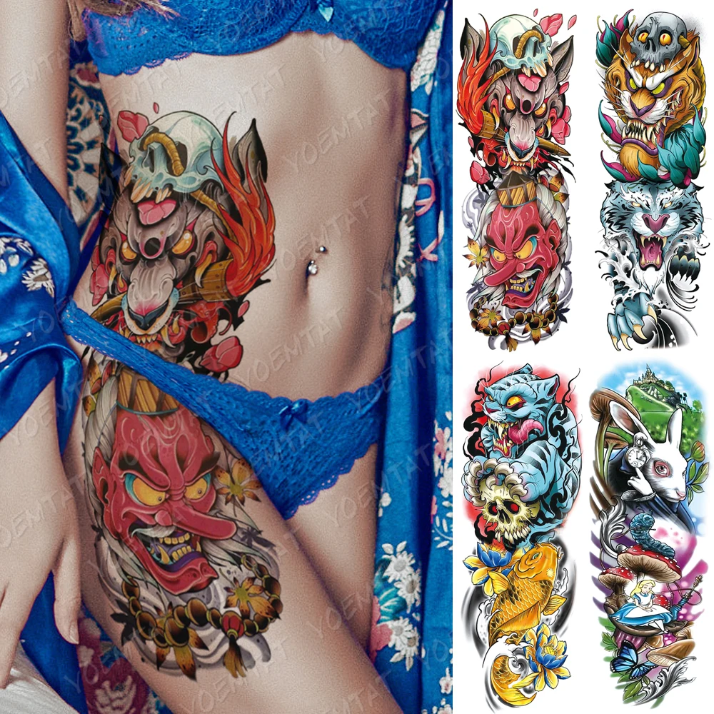 

Large Arm Sleeve Tattoo Tengu Leopard Carp Tiger Waterproof Temporary Tatto Sticker Body Art Full Fake Tatoo Women Men